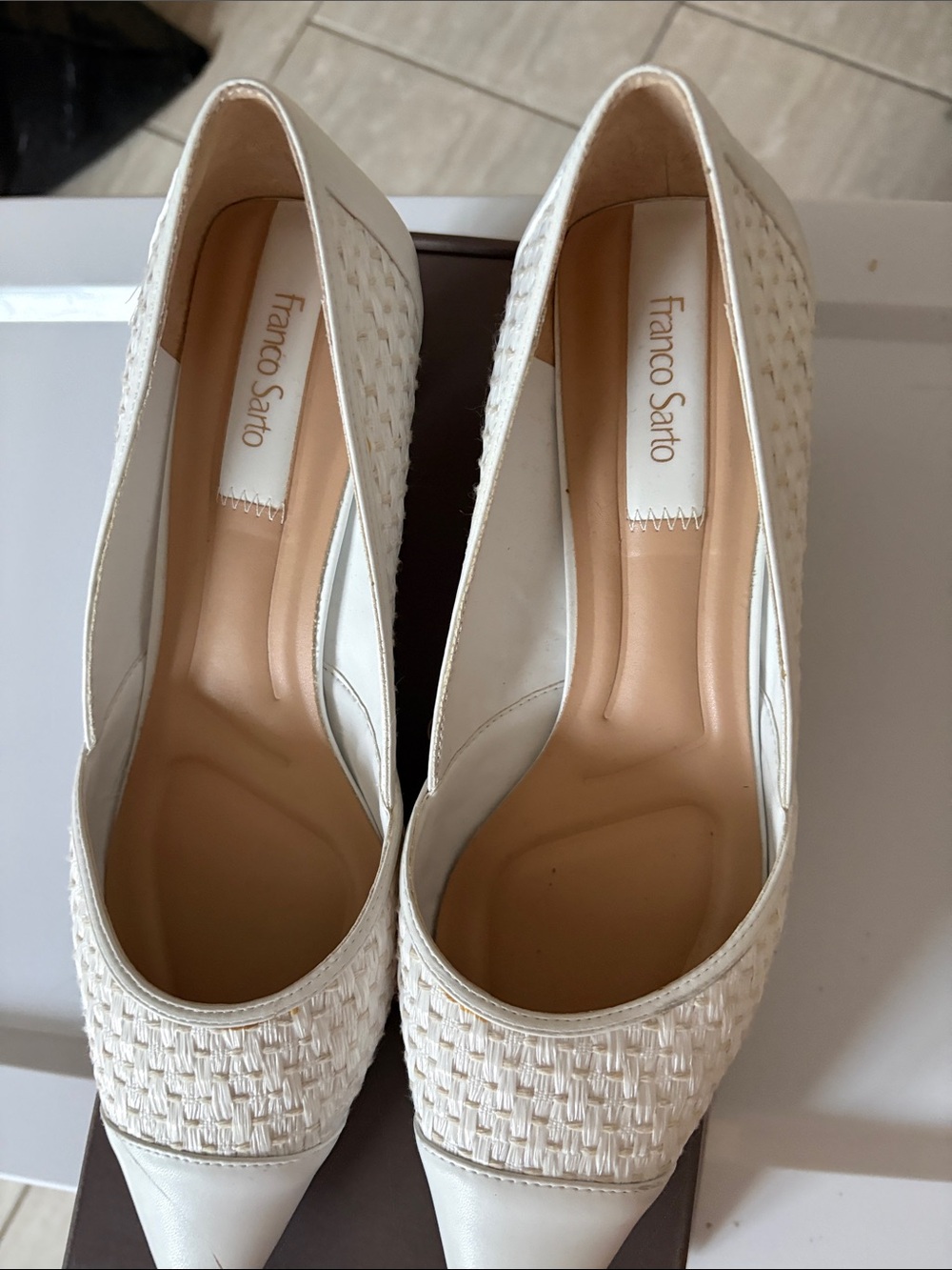 Franco Sarto White Woven Pointed-Toe Pumps
